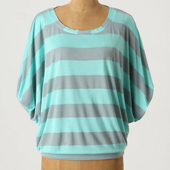 Anthropologie NWT, L Splendid Teal-Grey Striped Top - Picture 1 of 2